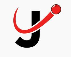 brief j bowling logo. bowling bal symbool met in beweging bal icoon vector