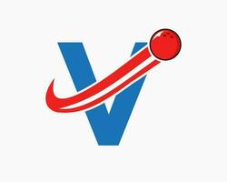 brief v bowling logo. bowling bal symbool met in beweging bal icoon vector