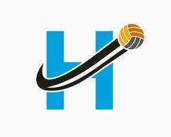 brief h volleybal logo concept met in beweging volley bal icoon. volleybal sport- logotype sjabloon vector