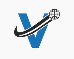 brief v globaal logo ontwerp. wereld logotype symbool vector sjabloon