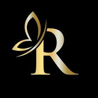 brief r vlinder logo concept voor luxe, schoonheid, spa en mode symbool vector