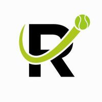 tennis logo ontwerp Aan brief r sjabloon. tennis sport academie, club logo vector