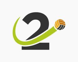 brief 2 volleybal logo concept met in beweging volley bal icoon. volleybal sport- logotype sjabloon vector