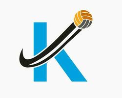 brief k volleybal logo concept met in beweging volley bal icoon. volleybal sport- logotype sjabloon vector