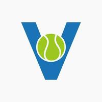 tennis logo Aan brief v. tennis sport academie, club logo teken vector