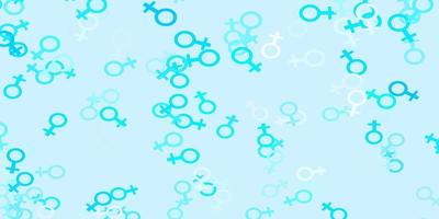 lichtroze blauwe vectorachtergrond met symbolen van de vrouwenmacht vector