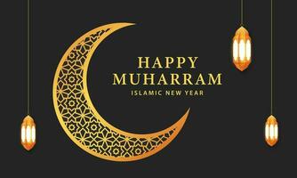 gelukkig Muharram Islamitisch nieuw jaar achtergrond. hijri nieuw jaar groet kaart ontwerp met moskee silhouet. vector illustratie