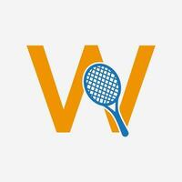 brief w padel tennis logo. padel racket logo ontwerp. strand tafel tennis club symbool vector