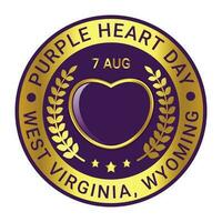 nationaal Purper hart dag evenement Aan 7e van augustus etiket ontwerp, insigne ontwerp, embleem, banier, t shirt, logo, glimmend en glanzend insigne ontwerp vector illustratie