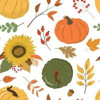 herfst landelijk oogst festival vector naadloos patroon met kleurrijk pompoenen, Woud bladeren, en bessen. geïsoleerd Aan wit achtergrond. ontwerp voor achtergronden, digitaal papier.