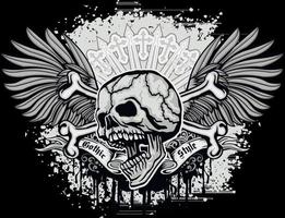 gotische bord met schedel en vleugels grunge vintage design t-shirts vector