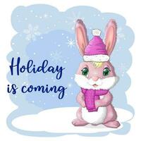 schattig tekenfilm konijn in een de kerstman hoed Aan een achtergrond van sneeuw. winter 2023, Kerstmis en nieuw jaar vector
