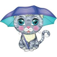 tekenfilm kat met een paraplu. herfst is komt eraan. schattig kind karakter, symbool van 2023 nieuw Chinese jaar vector