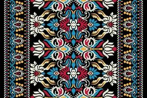 ikat bloemen paisley borduurwerk Aan zwart achtergrond.ikat etnisch oosters patroon traditioneel.azteken stijl abstract vector illustratie.ontwerp voor textuur,stof,kleding,verpakking,decoratie,sjaal,tapijt