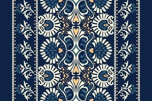 ikat bloemen paisley borduurwerk Aan marine blauw achtergrond.ikat etnisch oosters patroon traditioneel.azteken stijl abstract vector illustratie.ontwerp voor textuur, stof, kleding, verpakking, decoratie, sjaal.