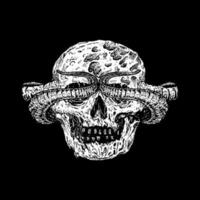 dood metaal schedel met hoorns illustratie. hand- getrokken donker kunst stijl vector