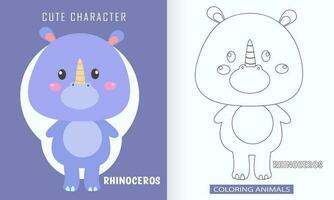 dier karakter kleur boek voor schattig neushoorn vector