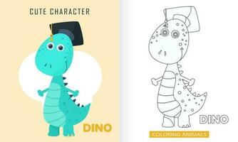 dier karakter kleur boek voor schattig dinosaurussen vector