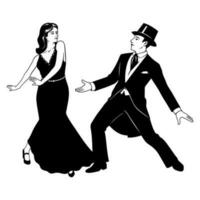 silhouet van retro dansers. Mens en vrouw in retro pakken dansen. figuren zijn de scheiden voorwerpen. vector cliparts geïsoleerd Aan wit.