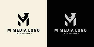 media logo. brief m, multimediaal. brief m eerste logo met video camera. creatief logo professioneel. gemakkelijk vector ontwerp bewerkbare