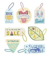 zomer verkoop label geniet van zomer label labels zomertijd en vakantie tags promotie doodle illustratie briefkaart en retail and vector