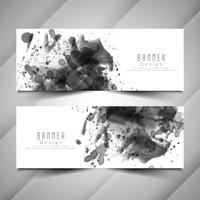 Abstracte zwarte aquarel banners instellen vector