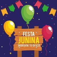 festa junina poster met heliumballonnen en decoratie vector