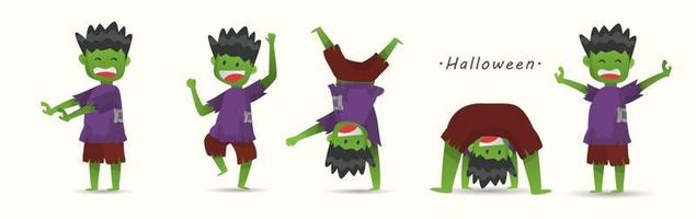 happy halloween dag zombie kid stripfiguren ontwerp vector