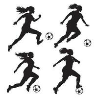 silhouetten van spelers. vrouw voetbal silhouet, vrouw Amerikaans voetbal speler silhouet vector