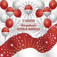Indonesië onafhankelijkheidsdag achtergrond met ballonnen en papieren ornamenten compositie vector