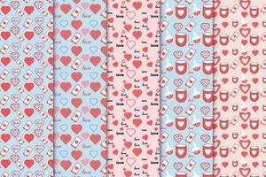 abstract liefde patroon elementen vector voor omhulsel papieren, achtergronden, en boek dekt. hart vorm patroon voor koppels. creatief Valentijn patroon reeks decoratie Aan roze en blauw achtergronden.