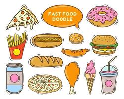 set van handgetekende fastfood cartoon doodle set vector