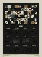 kalender 2024 meetkundig patronen. kalender sjabloon voor 2024 jaar met meetkundig vormen. vector