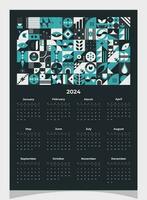 kalender 2024 meetkundig patronen. kalender sjabloon voor 2024 jaar met meetkundig vormen. vector