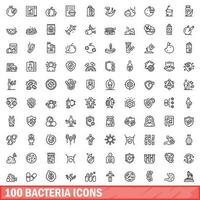 100 bacterie pictogrammen set, schets stijl vector