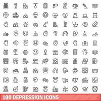 100 depressie pictogrammen set, schets stijl vector