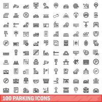 100 parkeren pictogrammen set, schets stijl vector