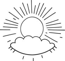 zon icoon zwart lijn tekening of tekening logo zonlicht teken symbool weer wolken element tekenfilm stijl vector illustratie