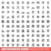 100 futuristische pictogrammen set, schets stijl vector