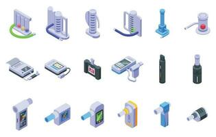 spirometer pictogrammen reeks isometrische vector. geneeskunde ziekenhuis vector