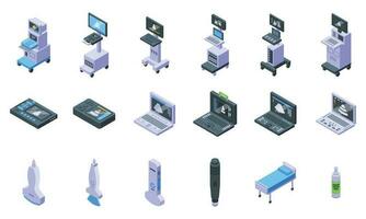 echografie machine pictogrammen reeks isometrische vector. sonde dokter vector