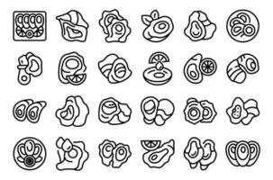 oesters pictogrammen reeks schets vector. zeevruchten schelp vector