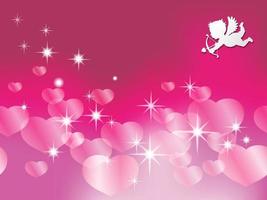 naadloze Valentijnsdag vector achtergrondillustratie met een witte cupido die zich richt op roze parelkleurige hartvormen