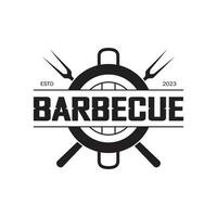 gemakkelijk barbecue wijnoogst heet grill, met gekruiste vlammen en spatel. logo voor restaurant, insigne, cafe en balk.vector vector