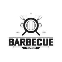 gemakkelijk barbecue wijnoogst heet grill, met gekruiste vlammen en spatel. logo voor restaurant, insigne, cafe en balk.vector vector