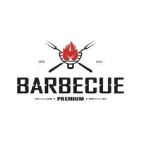 gemakkelijk barbecue wijnoogst heet grill, met gekruiste vlammen en spatel. logo voor restaurant, insigne, cafe en balk.vector vector