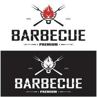 gemakkelijk barbecue wijnoogst heet grill, met gekruiste vlammen en spatel. logo voor restaurant, insigne, cafe en balk.vector vector