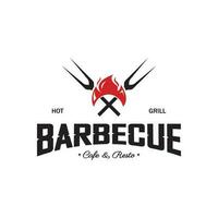 gemakkelijk barbecue wijnoogst heet grill, met gekruiste vlammen en spatel. logo voor restaurant, insigne, cafe en balk.vector vector