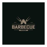 gemakkelijk barbecue wijnoogst heet grill, met gekruiste vlammen en spatel. logo voor restaurant, insigne, cafe en balk.vector vector