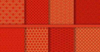 traditioneel Chinese naadloos patroon, gouden Aziatisch achtergrond. rood en goud Japans Golf ornamenten, abstract decoratief structuur vector reeks